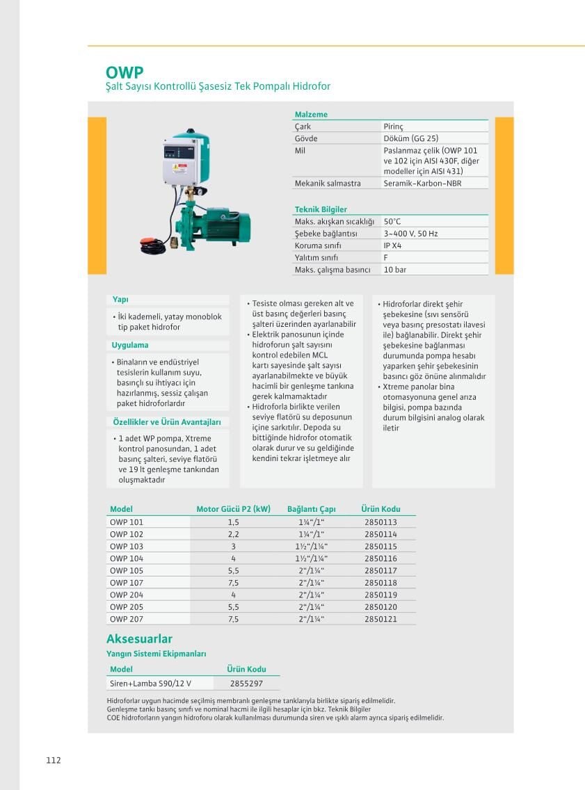 Wilo OWP 101-19LT Yatay Membran Tanklı Paket Hidrofor - Wilo OWP