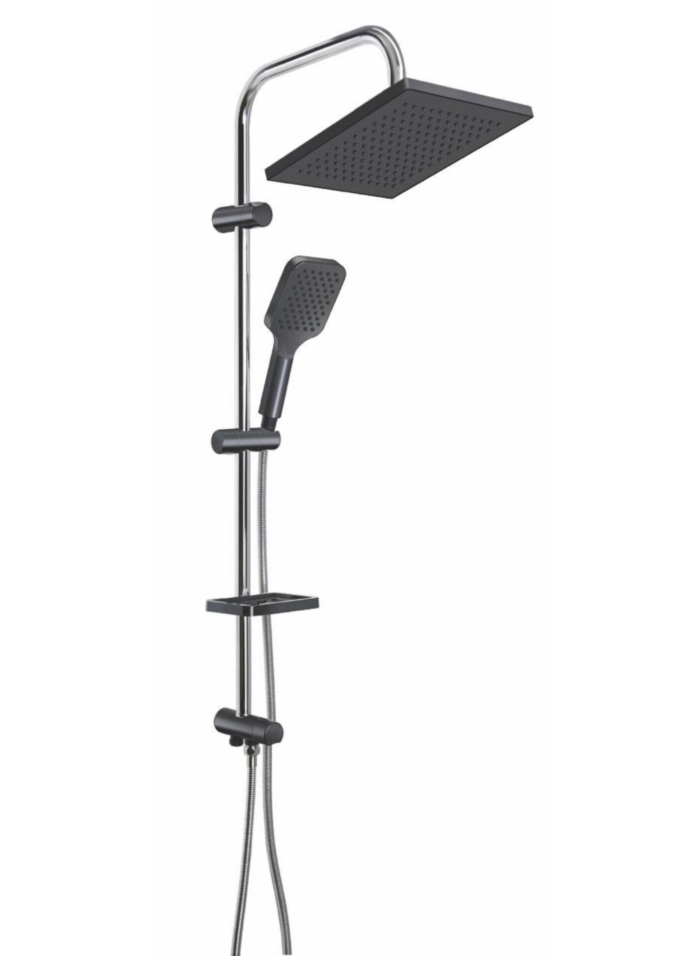 KDR 20.33.C Karlim® Kontra Point Tepe Duş Set Black- Black Krom Boru & Krom Spiral