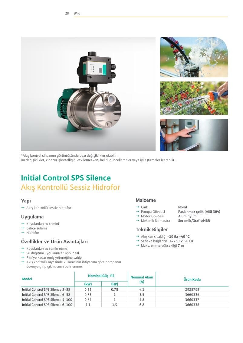 Wilo Initial Control SPS Silence Akış Kontrollü Sessiz Hidrofor - Sayfa 28