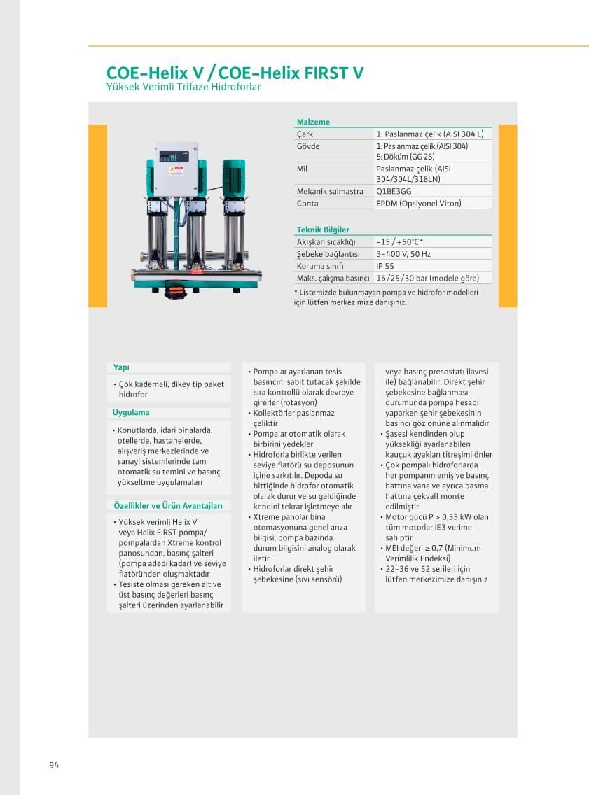 Wilo COE2-Helix V İki Pompalı Paslanmaz Çelik Paket Hidrofor - Sayfa 96