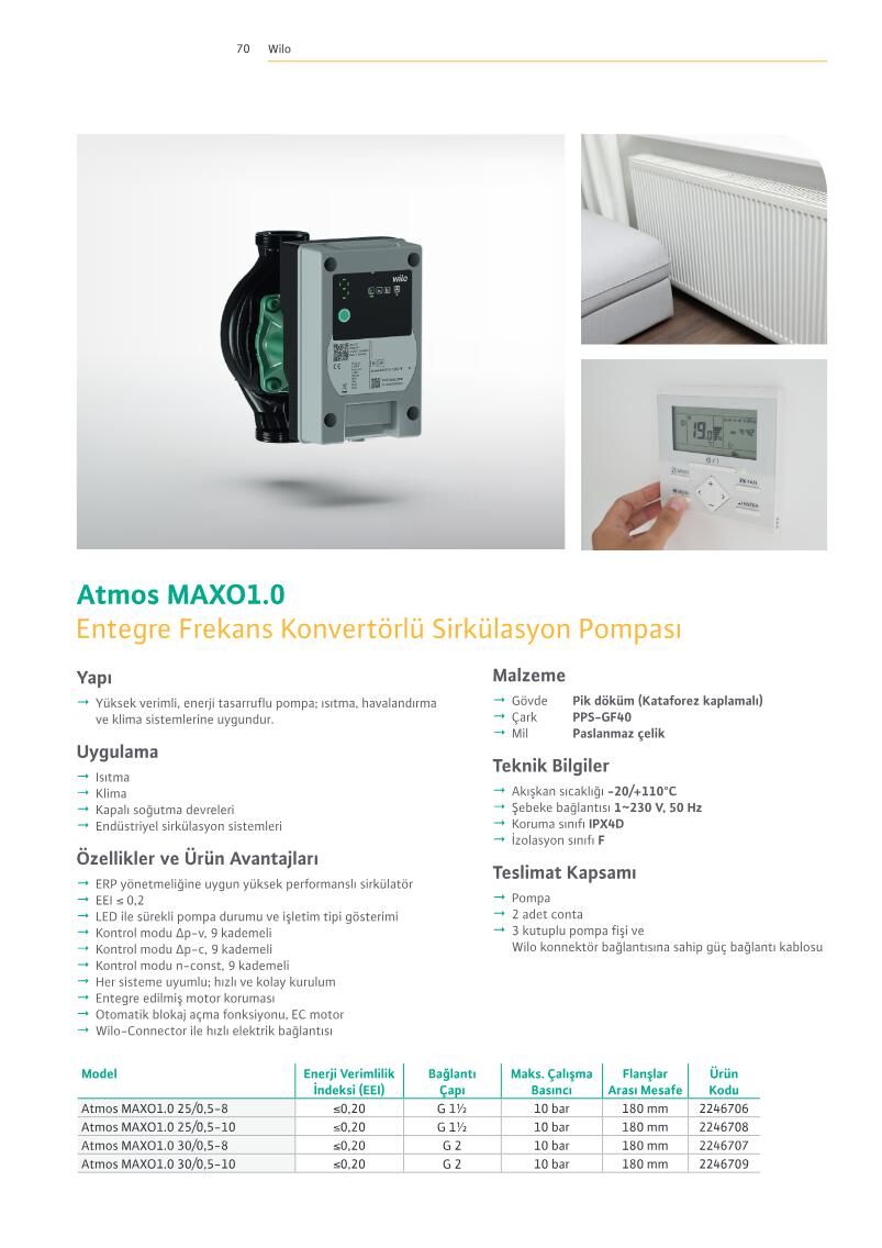 Wilo Atmos MAXO Entegre Frekans Konvertörlü Sirkülasyon Pompası - Frekans Konvertörlü Sirkülasyon Pompası