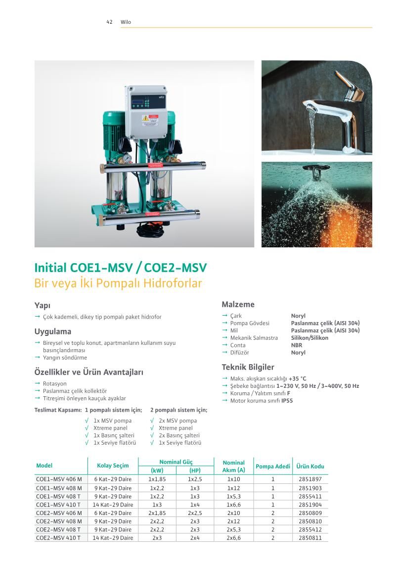 Wilo Initial COE1-MSV Tek Pompalı Dikey Tip Paket Hidrofor - Wilo Initial