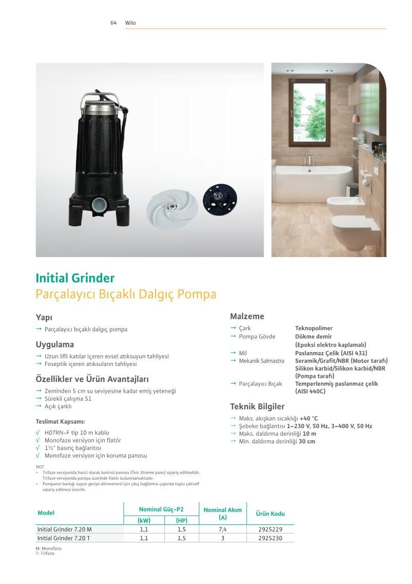 Wilo Initial Grinder Parçalayıcı Bıçaklı Döküm Gövdeli Dalgıç Pompa - Sayfa 64