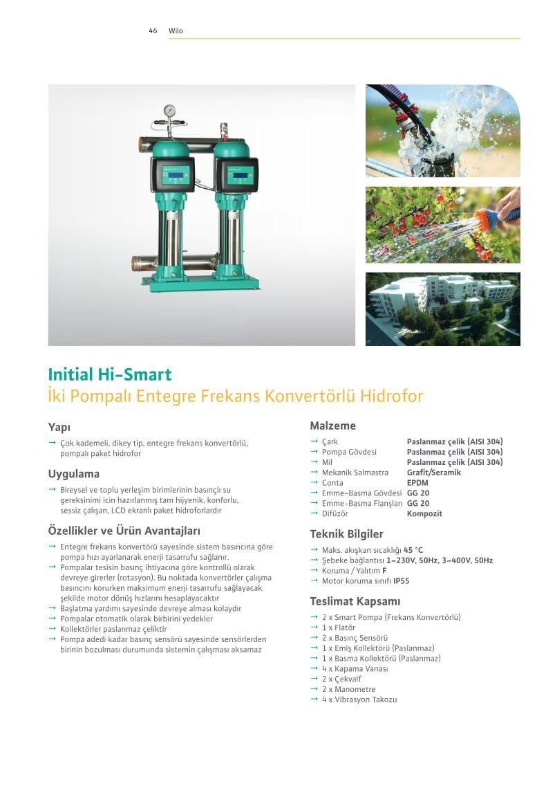 Wilo Initial Hi-Smart Frekans Konvertörlü Akıllı Paket Hidrofor - Sayfa 46