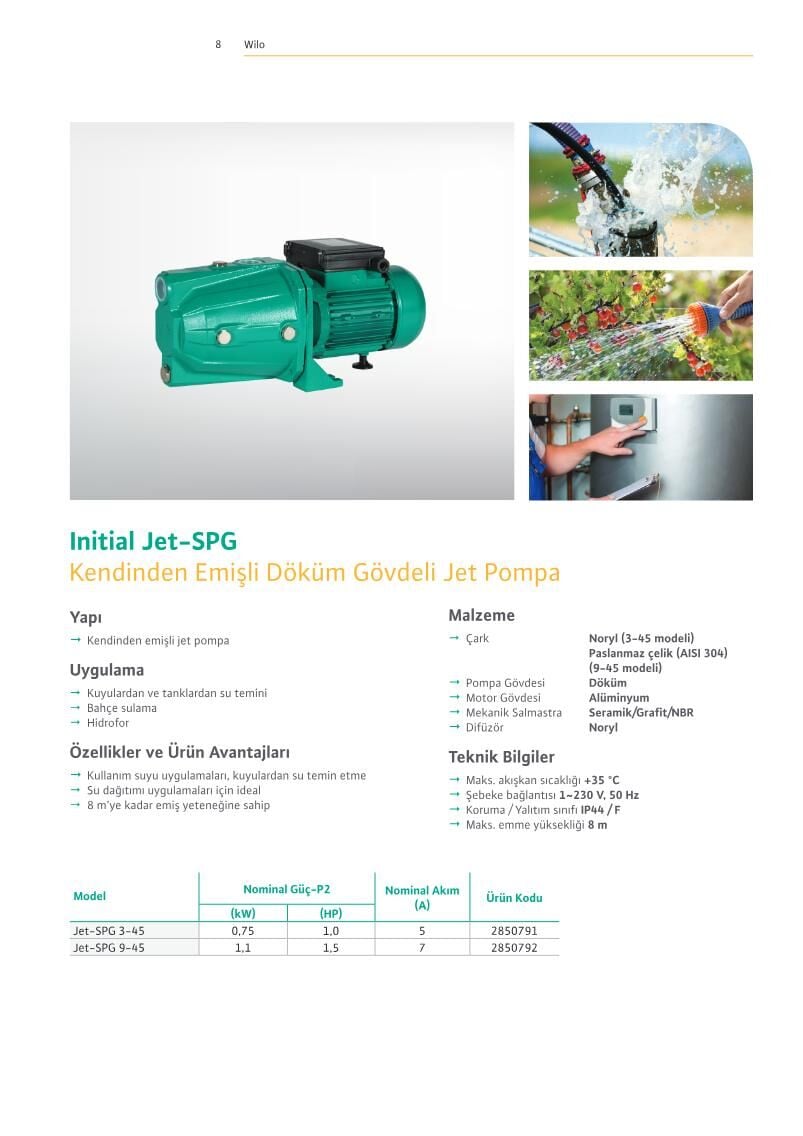 Wilo Initial Jet-SPG Kendinden Emişli Döküm Gövdeli Jet Pompa - Wilo Initial