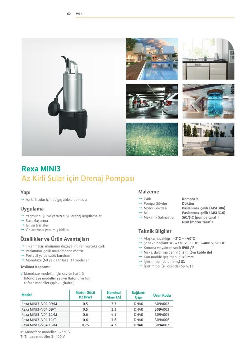 Wilo Rexa MINI3-V04 Vorteks Çarklı Dalgıç Atık Su Pompası - Sayfa 62