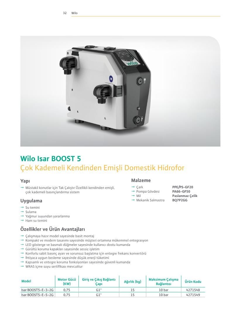 Wilo Isar BOOST5 Frekans Konvertörlü Kendinden Emişli Akıllı Hidrofor - Kendinden Emişli Akıllı Hidrofor